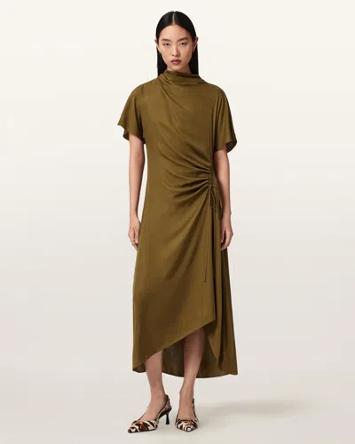 Allsaints Rosie Silk Blend Midi Dress In Green