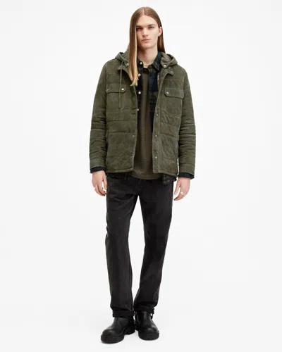 Allsaints Ross Relaxed Fit Suede Overshirt In Neo Green