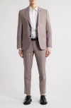 Allsaints Ross Slim Fit Mauve Mélange Wool Blend Suit In Purple