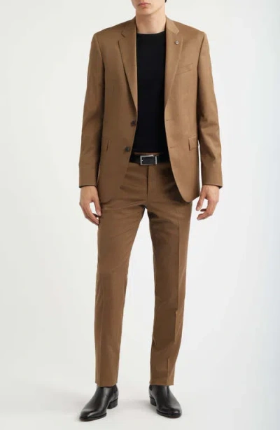 Allsaints Ross Slim Fit Medium Brown Stretch Wool Twill Suit