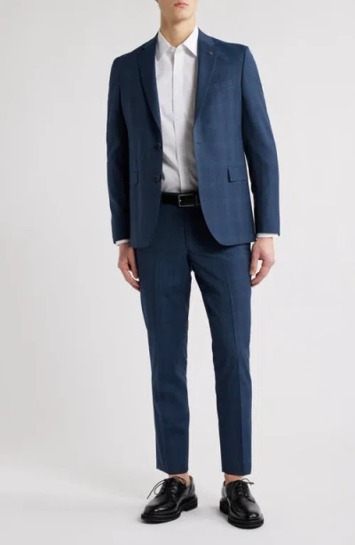 Allsaints Ross Slim Fit Navy Check Super 100s Wool Suit