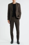 Allsaints Ross Slim Fit Solid Brown Stretch Wool Suit In Brown