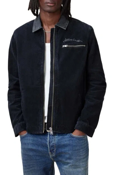 Allsaints Rothwell Corduroy Zip Overshirt In Tumbled Grey