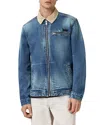Allsaints Rothwell Zip Denim Jacket With Corduroy Collar In Blue