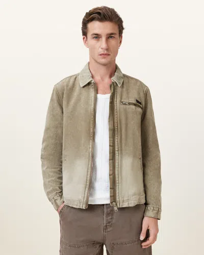 Allsaints Rothwell Washed Cotton Workwear Jacket In Mire Brown