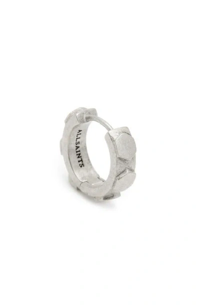 Allsaints Round Hex Single Huggie Hoop Earrings In Warm Silver