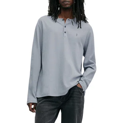 Allsaints Rowe Long Sleeve Cotton Henley In Gunmetal Grey