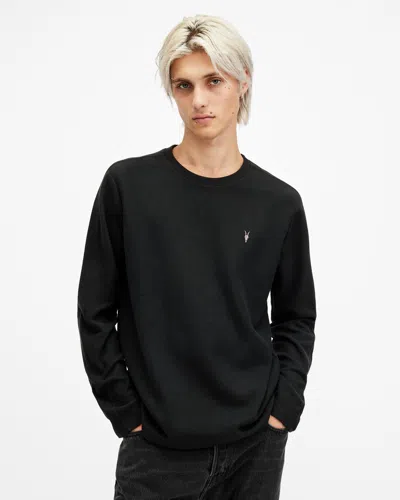 Allsaints Rowe Long Sleeve Waffle Ramskull T-shirt In Jet Black