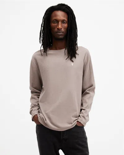 Allsaints Rowe Long Sleeve Waffle Ramskull T-shirt In Tuscan Brown