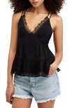 Allsaints Womens Black Rowen Lace-embroidered Relaxed-fit Woven Cami Top In Black