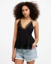 Allsaints Womens Black Rowen Lace-embroidered Relaxed-fit Woven Cami Top In Black