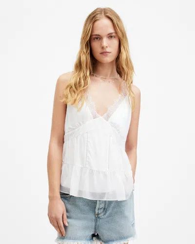 Allsaints Rowen Lace Trim Cami Top In Chalk White