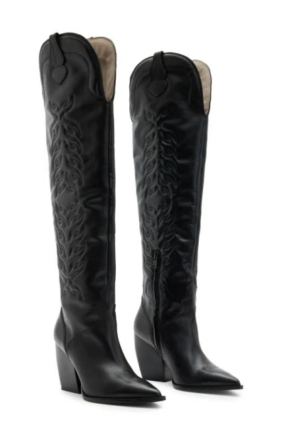 Allsaints Roxanne Over The Knee Western Boot In Black