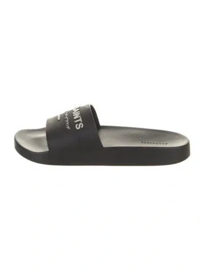 Pre-owned Allsaints Rubber Graphic Print Slides In Black