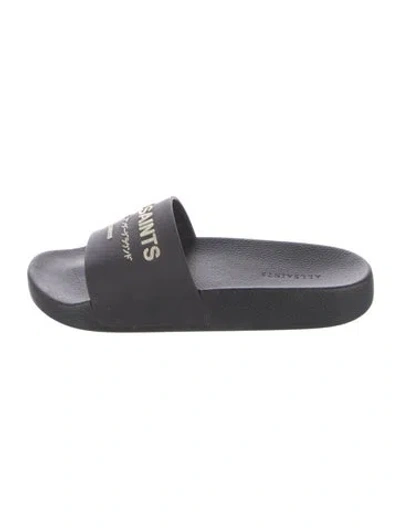 Pre-owned Allsaints Rubber Printed Slides In Black