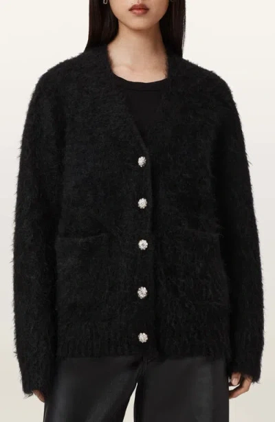 Allsaints Rubi Jewel Button Cardigan In Black