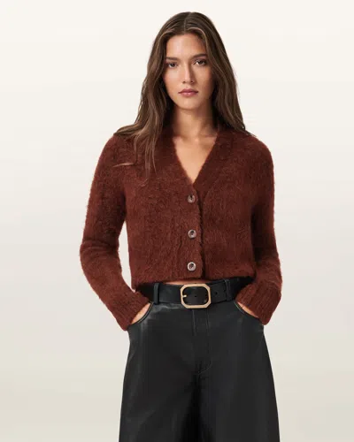 Allsaints Rubi Wick Cropped Cardigan In Burgundy