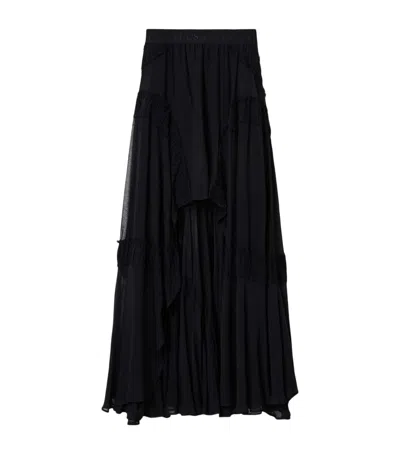 Allsaints Womens Black Dorina Branded-waistband Ruched Cotton Midi Skirt