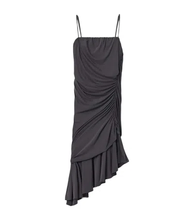 Allsaints Ruched Asymmetric Sophia Mini Dress In Gray