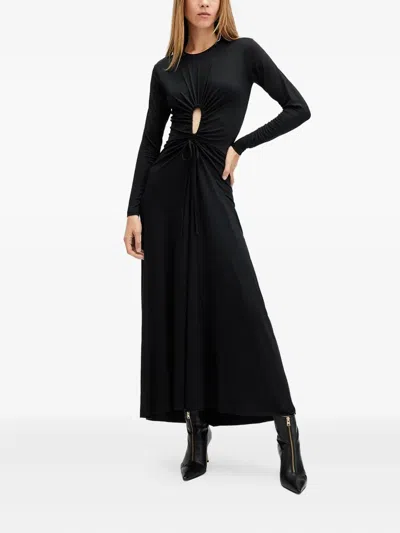 Allsaints Ruched-detail Maxi Dress In Black