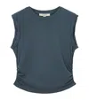 Allsaints Womens Dark Slate Blu West Ruched Stretch Cotton-blend Top In Blue