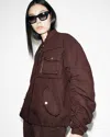 Shop Allsaints Rue Linen Blend Denim Bomber Jacket In Dark Wine Red