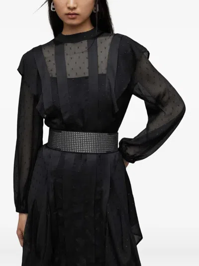 Allsaints Ruffle-detail Sheer Midi Dress In Black