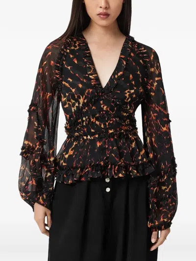 ALLSAINTS RUFFLED ANIMAL-PRINT BLOUSE