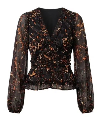 Allsaints Ruffled Animal-print Blouse In Black