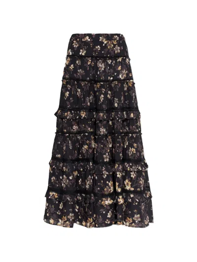Allsaints Womens Vine Black Talia Floral-print Modal Maxi Skirt