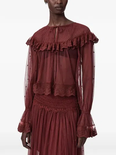 Allsaints Trixie Lace Embroidered Top In Red