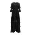 Allsaints Womens Black Nat Ruffled Recycled-polyester Maxi Dress In Black