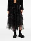 Allsaints Womens Black Jen Asymmetric-hem Tulle Midi Skirt In Black