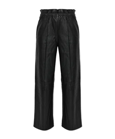 Allsaints Ruffled Waist Leather Trousers In Black