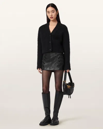Allsaints Rummy Lea Leather Mini Skirt In Black