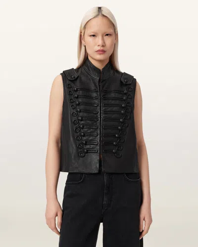Allsaints Rummy Leather Gilet In Black
