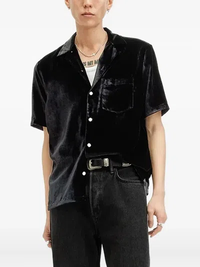 Allsaints Runa Velvet Short-sleeve Shirt In Black