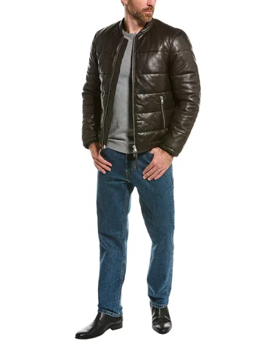 Allsaints Russel Leather Puffer Jacket In Black