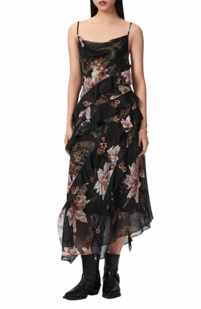 Allsaints Ruth Floral Print Slipdress In Black