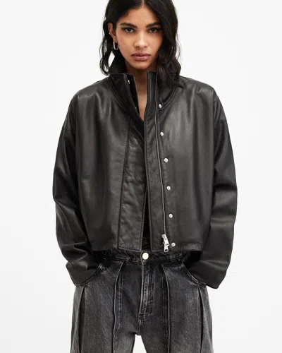 Allsaints Ryder Funnel Neck Leather Jacket In Black