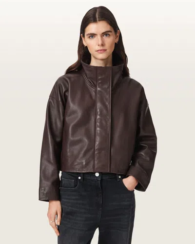 Allsaints Ryder Funnel Neck Leather Jacket In Brown