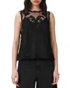 Allsaints Womens Black Rye Regular-fit Embroidered Sleeveless Woven Top In Black