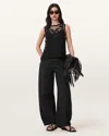 Allsaints Womens Black Rye Regular-fit Embroidered Sleeveless Woven Top In Black