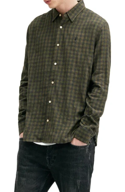 Allsaints Ryker Check Flannel Button-up Shirt In Bancha Green