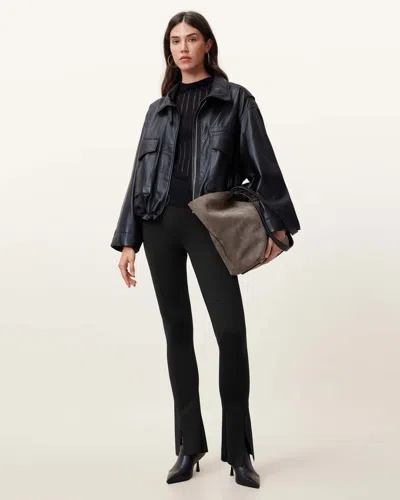 Allsaints Ryla Flared Hem Slim Fit Trousers In Black