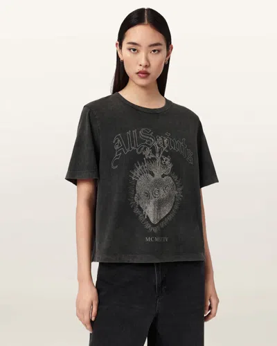 Allsaints Sabbath Lisa Embellished Cotton Graphic T-shirt In Blue