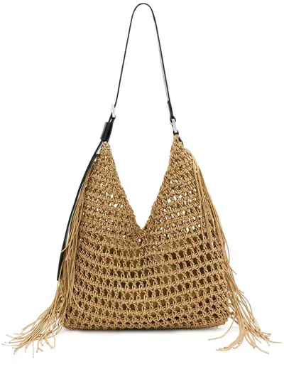 Allsaints Womens Almond Sabine Tassel-embellished Cotton Shoulder Bag