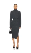 Allsaints Womens Charcoal Grey Sabine High-neck Stretch-knit Midi Dress In Gray