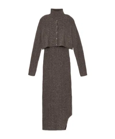 Allsaints Sabine Roll-neck Cardigan Dress Set In Fawn Brown