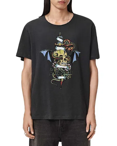 Allsaints Sabre Skull Crewneck Graphic T-shirt In Black